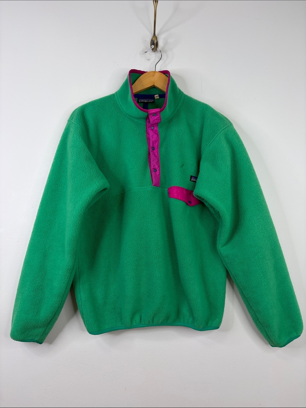 Vintage Patagonia Synchilla Womens Medium Green Pink T Snap Fleece Pullover
